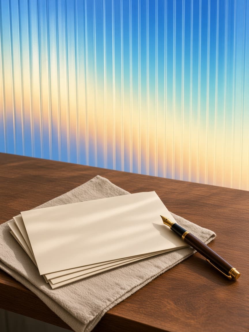 Cream envelopes and a fountain pen on linen in morning light